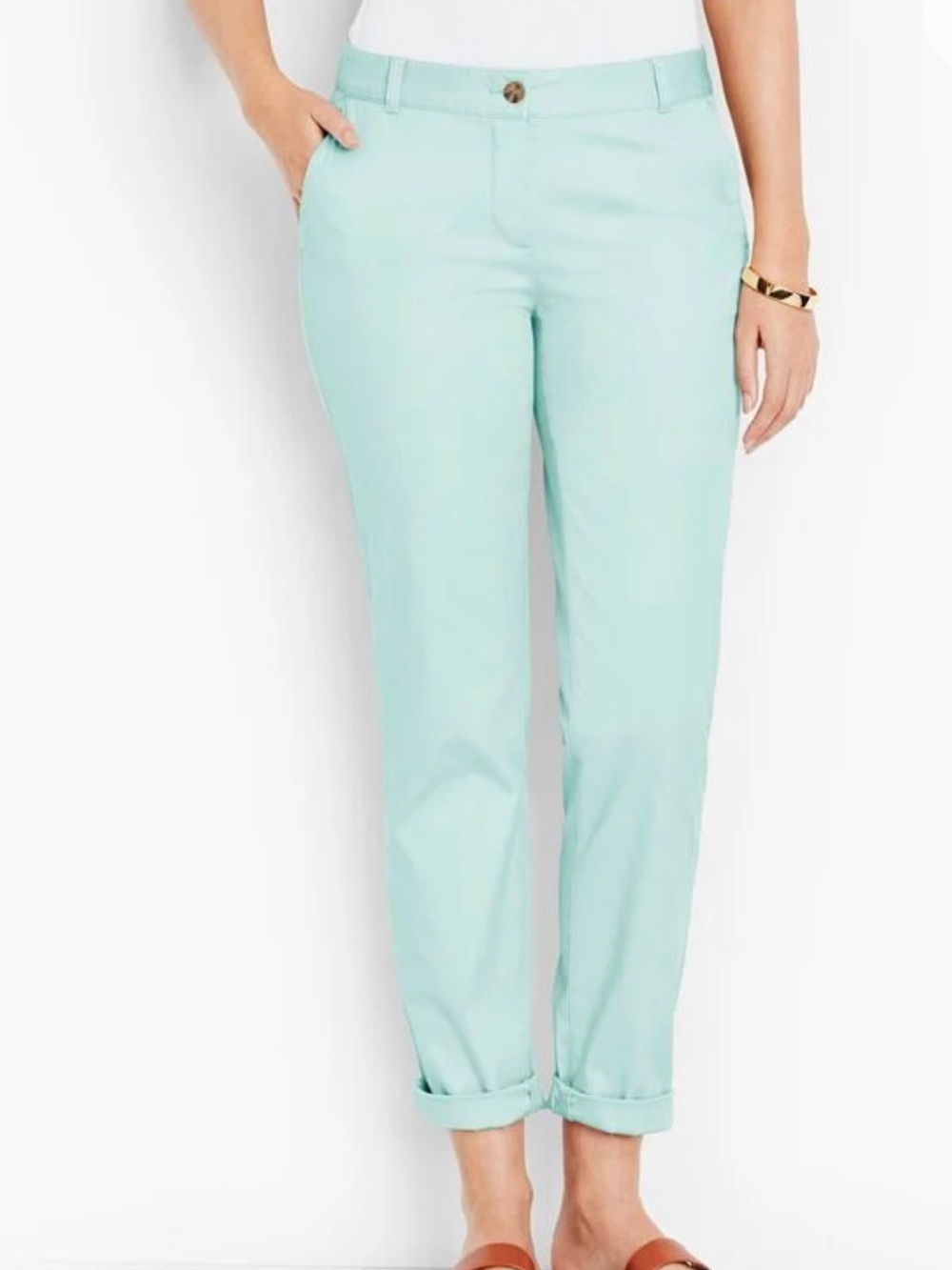 Talbots THE WEEKEND CHINO Mint Green Cropped Chino Pants size:10